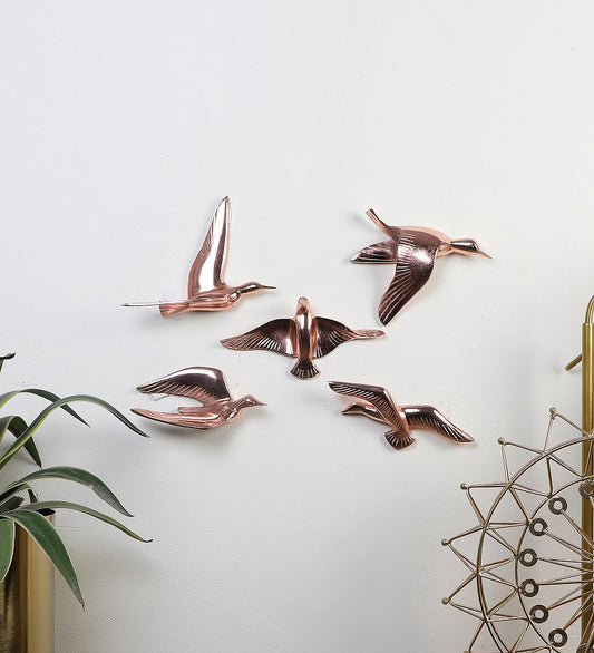 Aluminium Copper Bird Wall Decor Set of 5