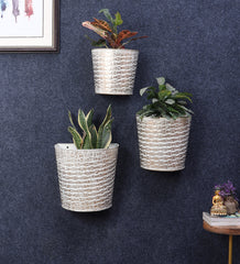 White & Gold Hammred Wall Planter Set of 3