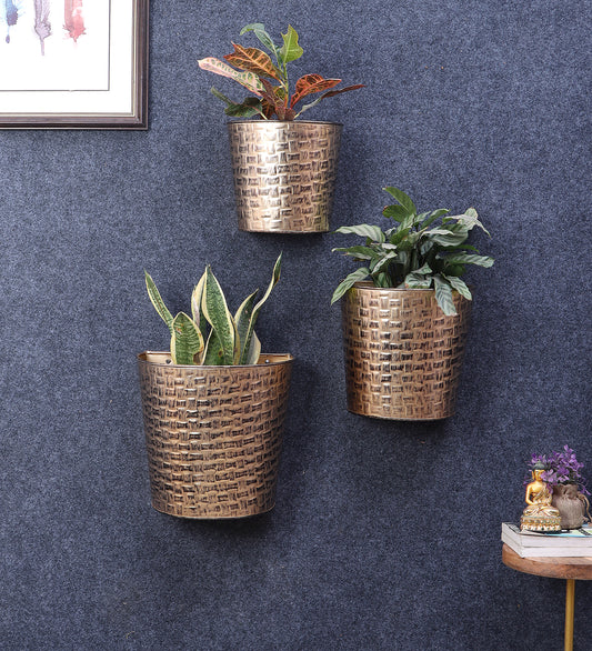 Gold & Black Hammered Wall Planter Set of 3