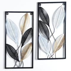 Rectangular Black, Gold, SIlver Leaves Wall Decor Set of 2