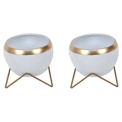 Apple Shape Metal White & Gold Planter Set of 2