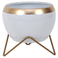 Apple Shape Metal White & Gold Planter Set of 2