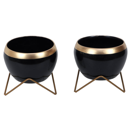 Apple Shape Metal Black & Gold Planter Set of 2