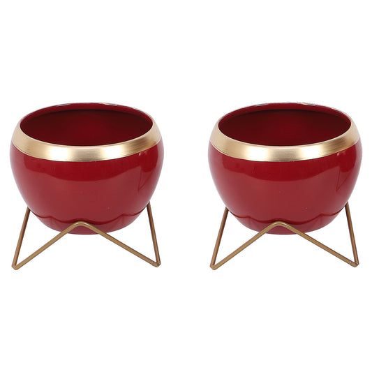 Apple Shape Metal Red & Gold Planter Set of 2