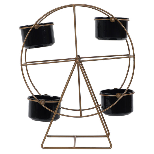 Revolving Wheel Gold & Black Planter Stand