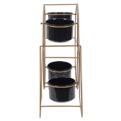 Revolving Wheel Gold & Black Planter Stand