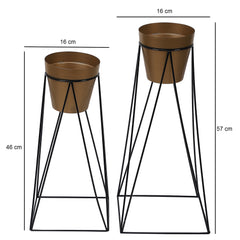 Big Pot Shape Gold Planter with Wide Stand Set of 2