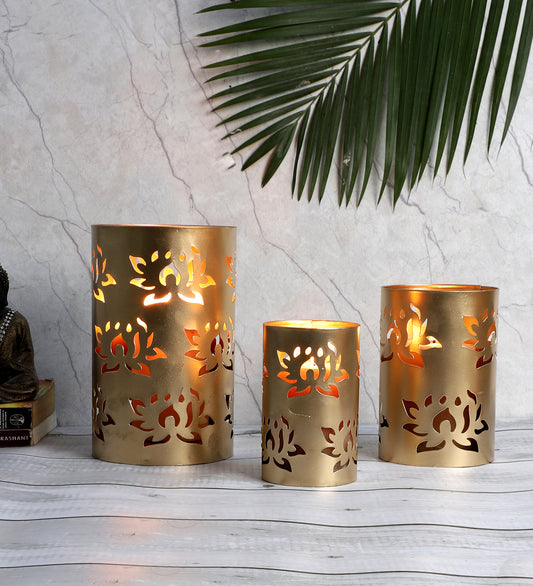 Lotus Etching Votive Tealight Holder Set of 3