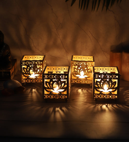 Lotus Etching Tealight Holder Set of 4