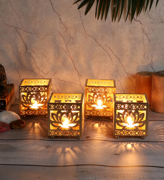 Lotus Etching Tealight Holder Set of 4