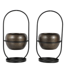 Black & Gold Textured Apple Planter Set of 2