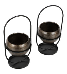 Black & Gold Textured Apple Planter Set of 2