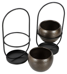 Black & Gold Textured Apple Planter Set of 2