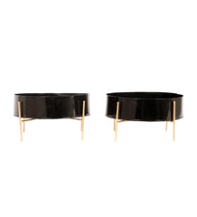 Round Black & Gold Table Planter with Stand Set of 2