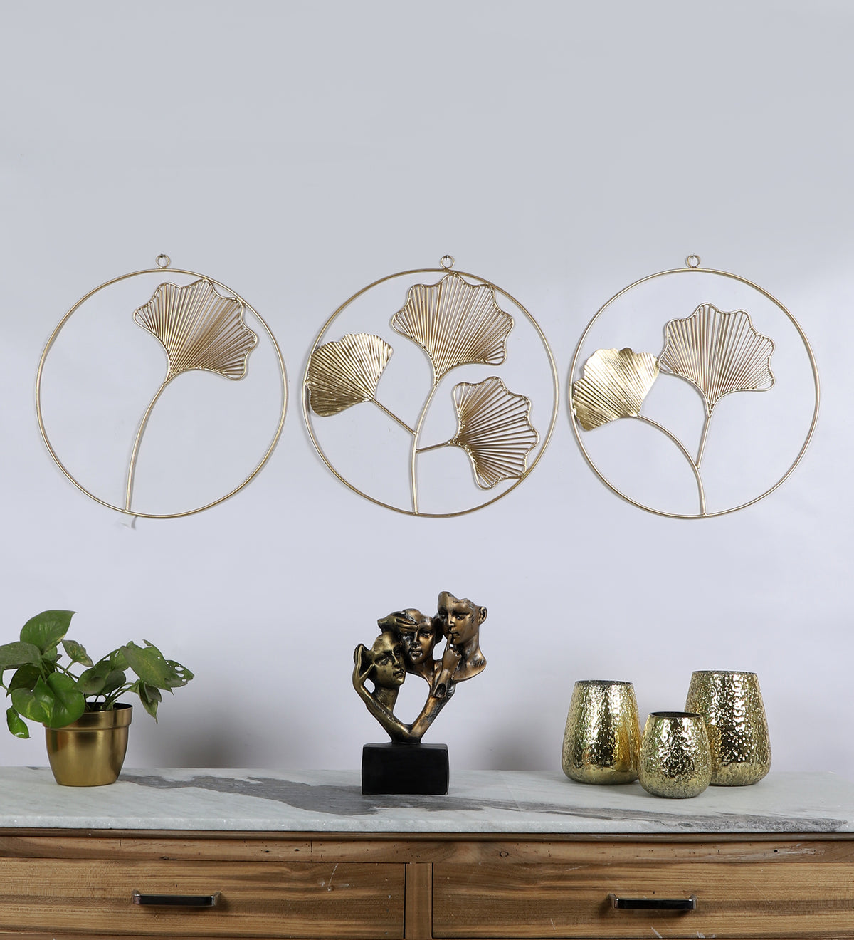 Golden Leaves Ring Wall Decor Set of 3