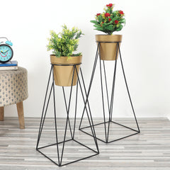 Big Pot Shape Gold Planter with Wide Stand Set of 2