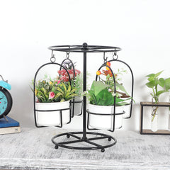 Detachable Revolving Merry Go Round Black & White Planter Stand