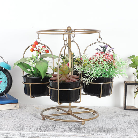 Detachable Revolving Merry Go Round Gold & Black Planter Stand