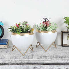 Apple Shape Metal White & Gold Planter Set of 2