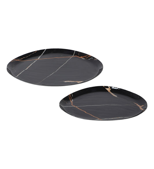 Black & Gold Metal Platter Set of 2