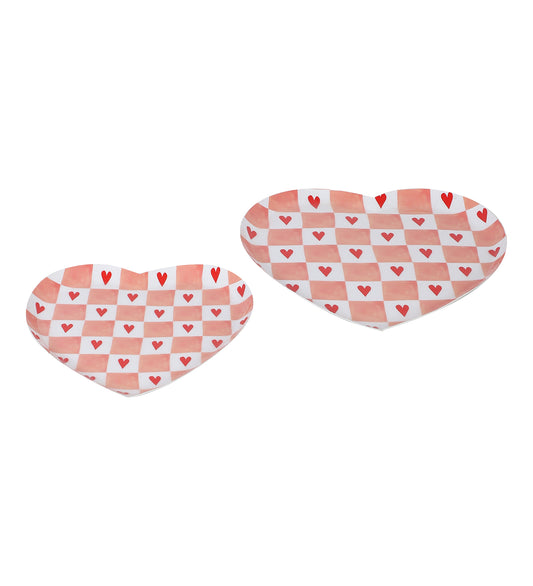 Pink Heart Shape Metal Platter Set of 2