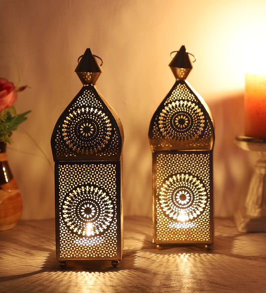 Hanging Etching Square Lantern Set of 2