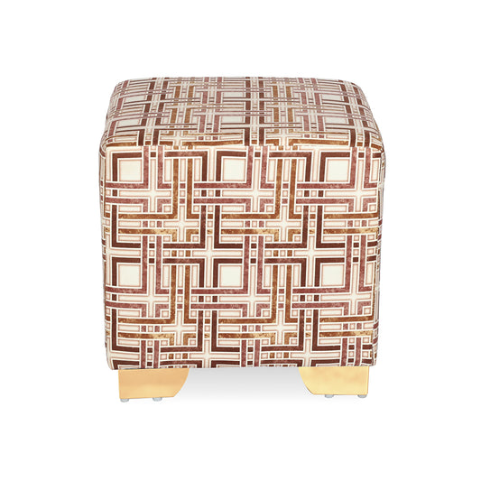 Square Printed Gold Ottoman With Metal Leg Stool