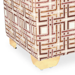 Square Printed Gold Ottoman With Metal Leg Stool