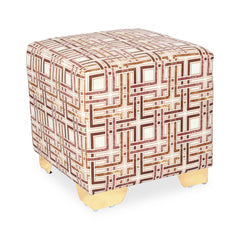 Square Printed Gold Ottoman With Metal Leg Stool