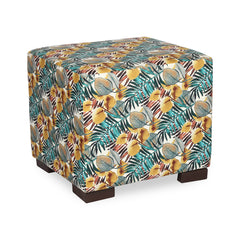 Square Printed Gold Ottoman With Metal Leg Stool