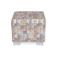 Square Printed Gold Ottoman With Metal Leg Stool