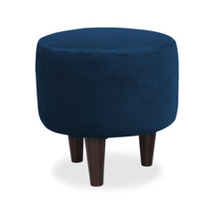 Round  Velvet  Ottoman With Wooden Leg Stool