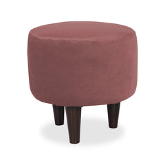 Round  Velvet  Ottoman With Wooden Leg Stool