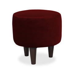 Round  Velvet  Ottoman With Wooden Leg Stool