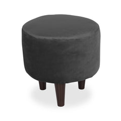 Round  Velvet  Ottoman With Wooden Leg Stool