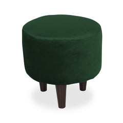 Round  Velvet  Ottoman With Wooden Leg Stool