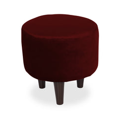 Round  Velvet  Ottoman With Wooden Leg Stool