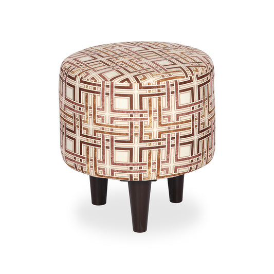 Round Printed  Ottoman With Wooden Leg Stool