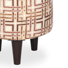 Round Printed  Ottoman With Wooden Leg Stool