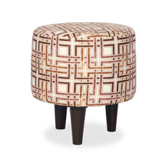 Round Printed  Ottoman With Wooden Leg Stool