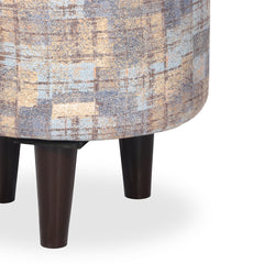 Round Printed  Ottoman With Wooden Leg Stool