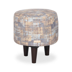 Round Printed  Ottoman With Wooden Leg Stool