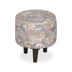 Round Printed  Ottoman With Wooden Leg Stool