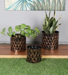 Black & Gold Cross Hammered Planter Set of 3