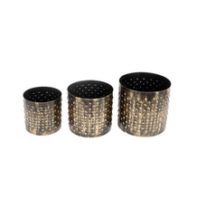 Black & Gold Dot Hammred Planter Set of 3