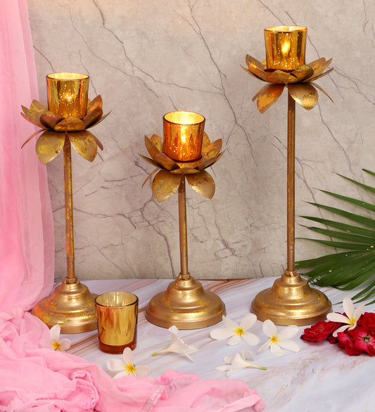 Three Layer Lotus With 4 Gold Glass Votive