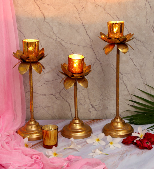 Three Layer Lotus With 4 Gold Glass Votive