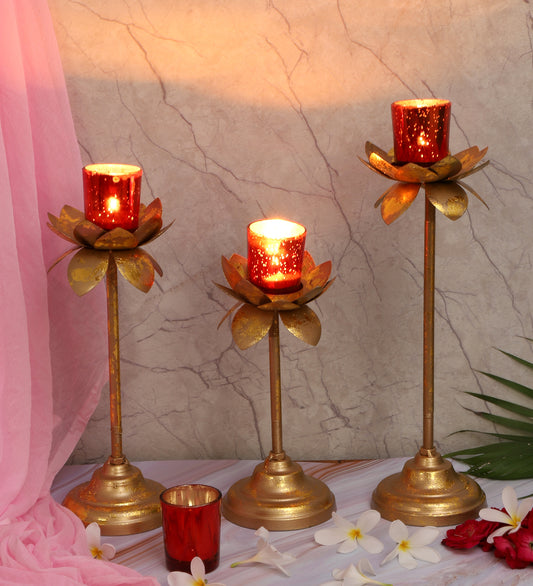 Three Layer Lotus With 4 Red Glass Votive