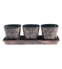 Copper & Black Metal Table Planters with Tray Set of 4