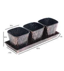 Copper & Black Metal Table Planters with Tray Set of 4